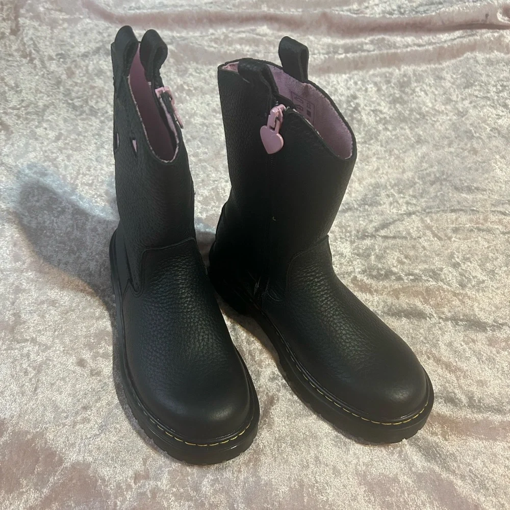 Dr. Martens Black Boots with Pink Heart Accents